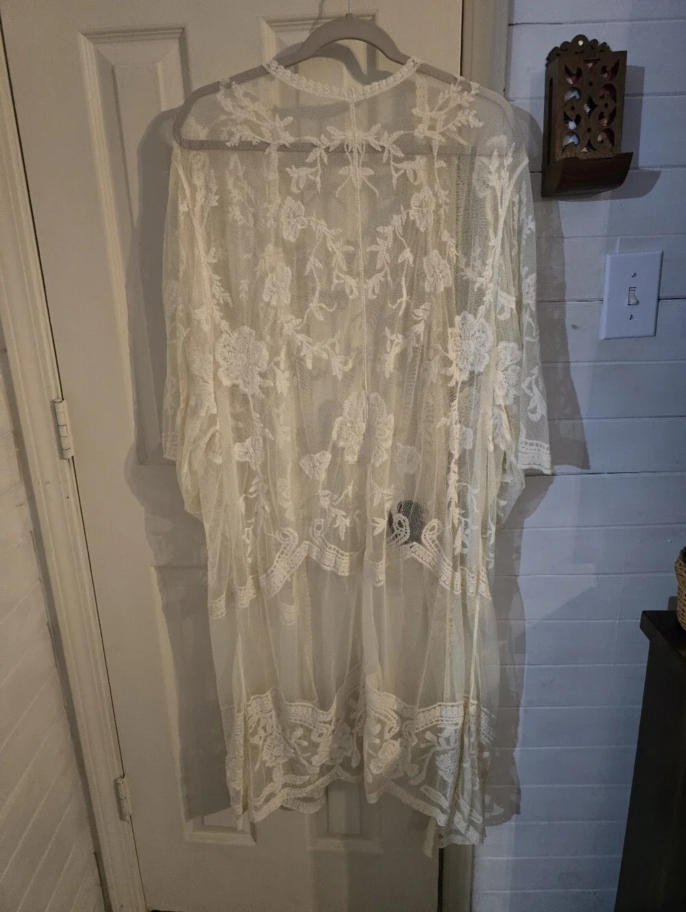Sheer Ivory Lace Kimono Duster - Lightweight Home Accent